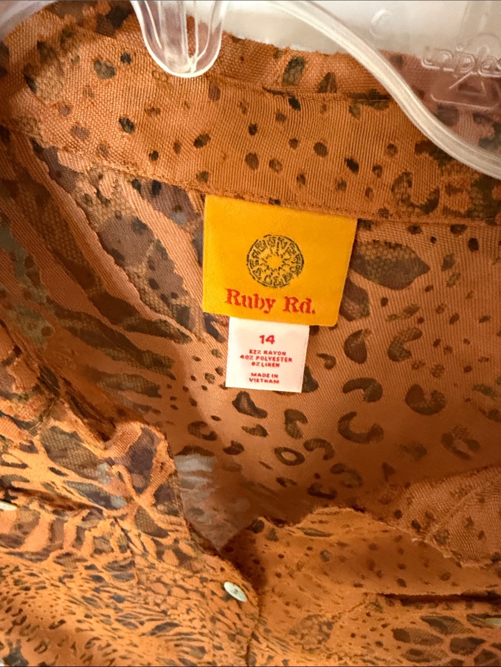 Ruby Rd. Rust Orange Sheer Animal-Print Button Front Shirt - Picture 2 of 2